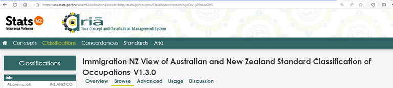 An image showing the home page of the Statistics New Zealand ANZSCO tool.